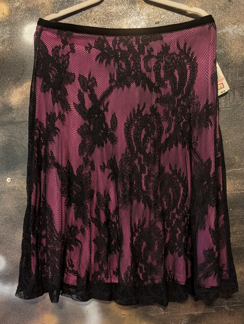 JohnPaulRichard Black Lace Overlay on Purple Circle Skirt